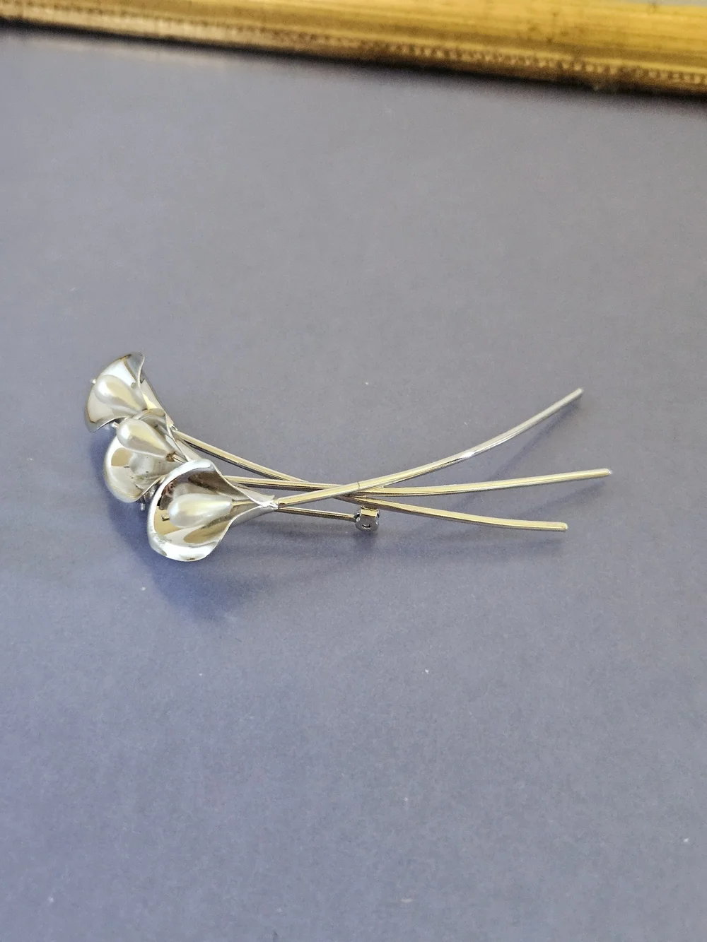 Beau Vintage Sterling Silver Calla Lily Brooch - Pearl Center